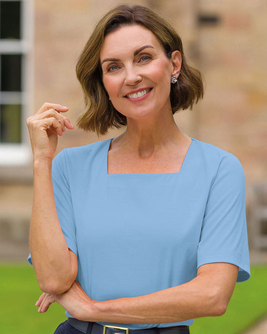 Silky Cotton Square Neck Top - Cornflower