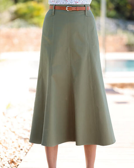 Chino Pure Cotton Twill Flared Skirt - Olive