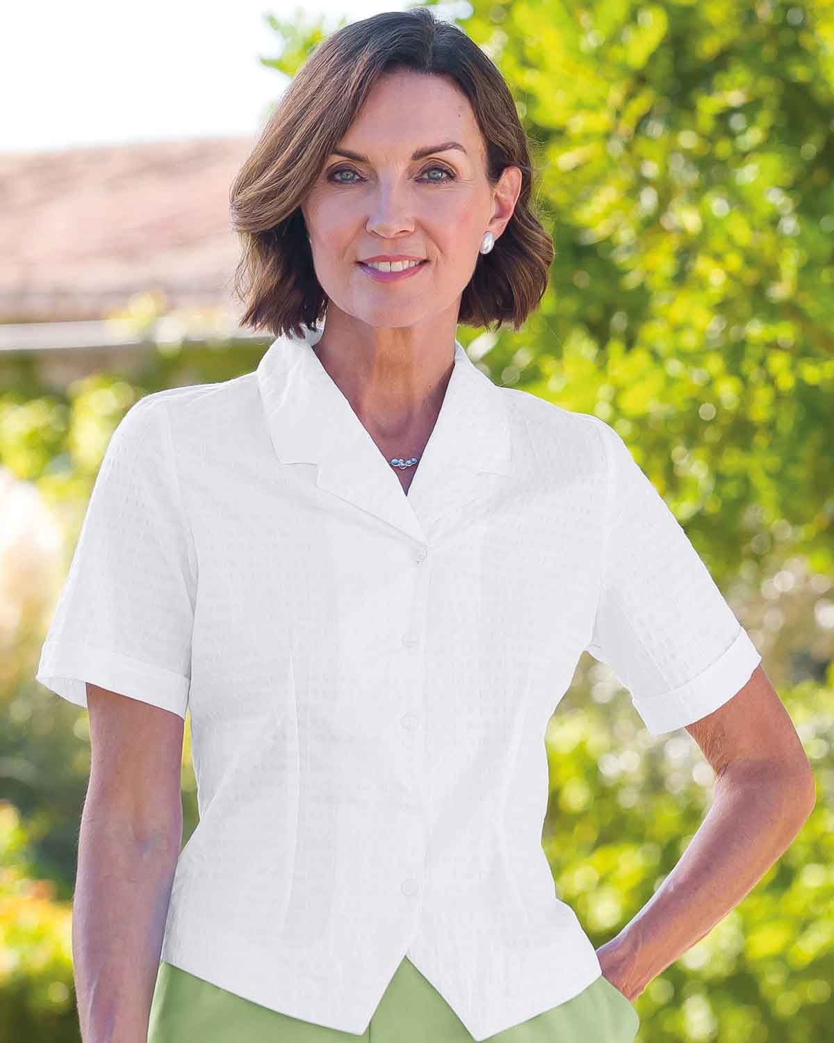 Angela White Cotton Rich Seersucker Blouse - White