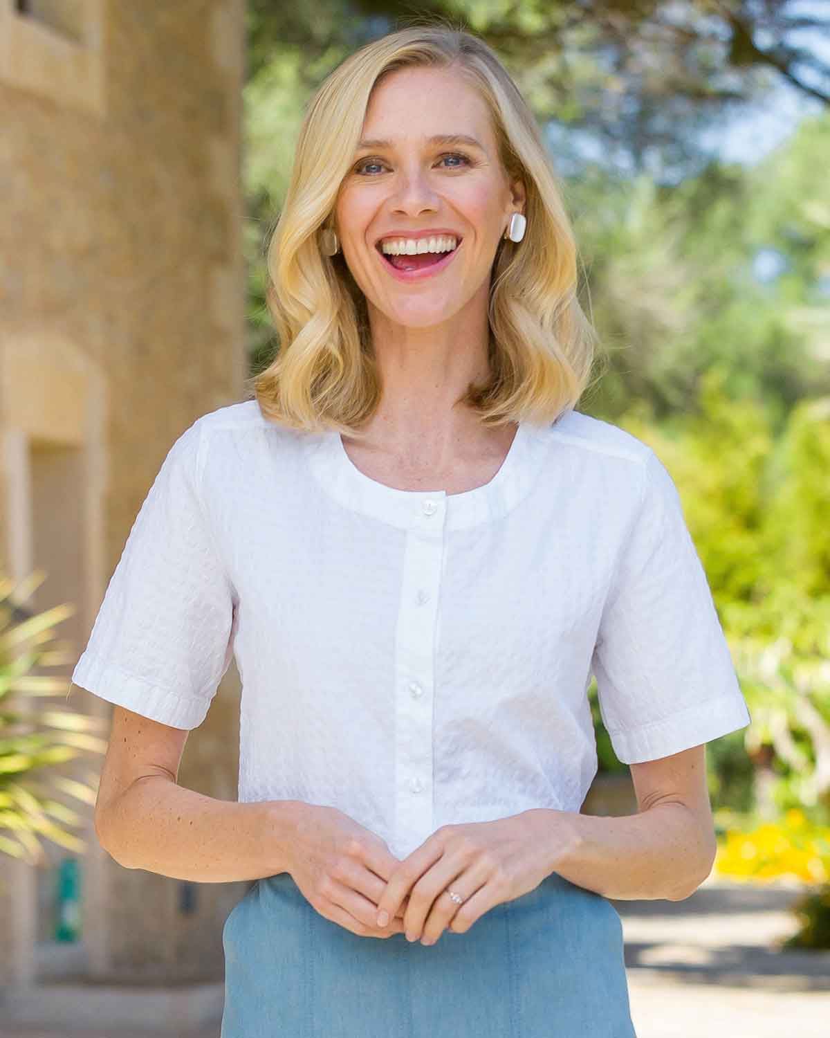 Abby White Cotton Rich Seersucker Blouse