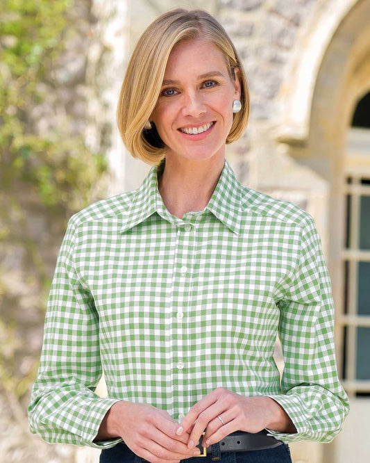 Belinda Checked Pure Cotton Blouse - Fern