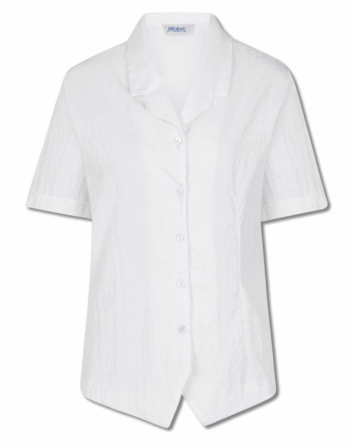 Angela White Cotton Rich Seersucker Blouse - White