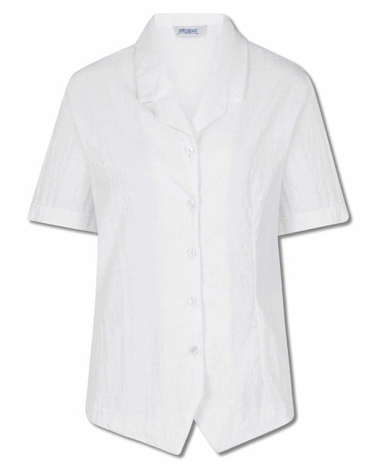 Angela White Cotton Rich Seersucker Blouse - White