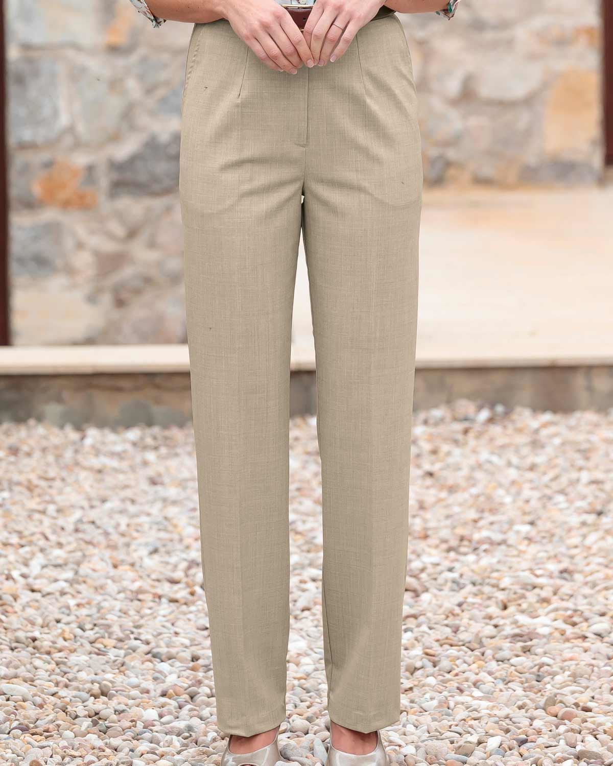 Ladies’ Sandown Wool Blend Straight Leg Trousers – Stone