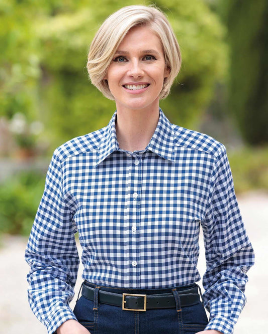 Belinda Checked Pure Cotton Blouse - Navy