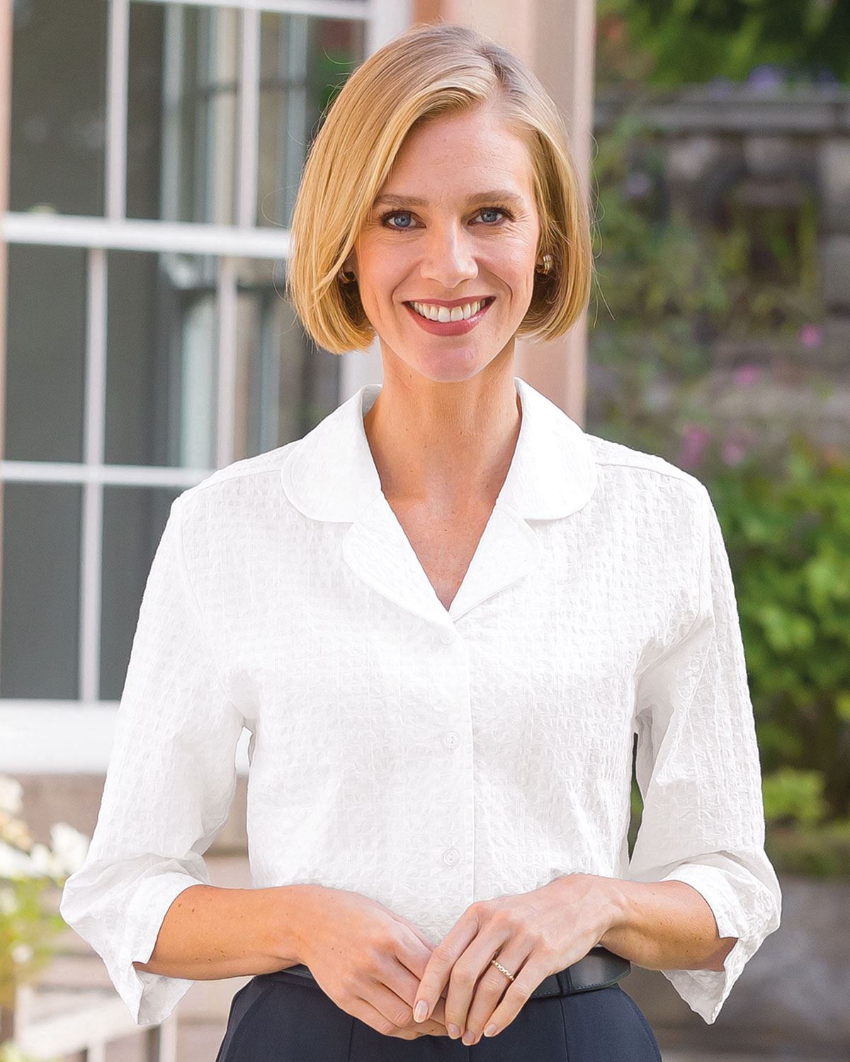 Gail Cotton Rich Seersucker White Blouse - White
