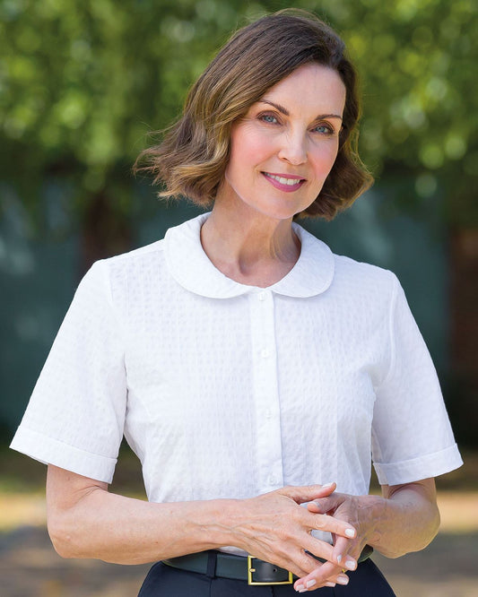 Tina White Cotton Rich Seersucker Blouse - White