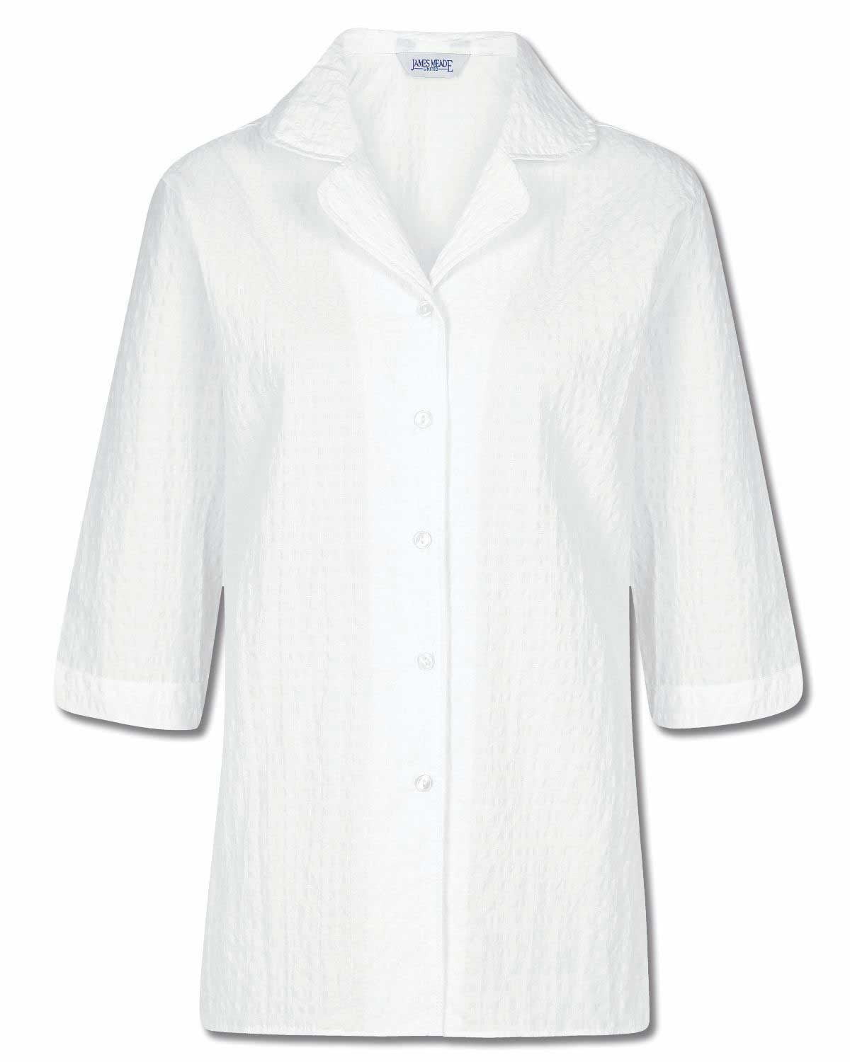 Gail Cotton Rich Seersucker White Blouse - White