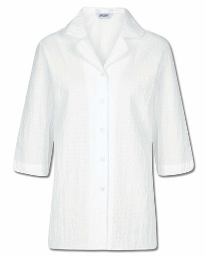Gail Cotton Rich Seersucker White Blouse - White