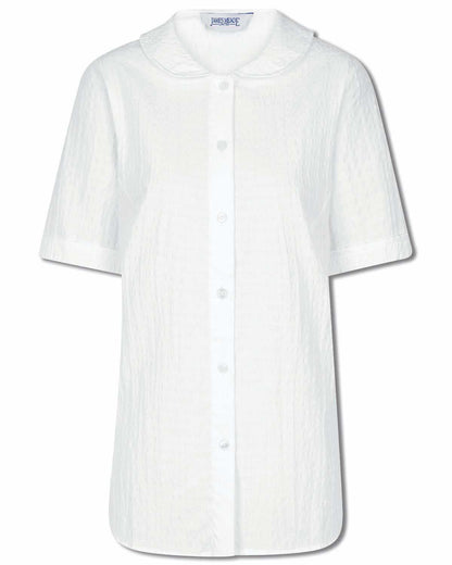 Tina White Cotton Rich Seersucker Blouse - White