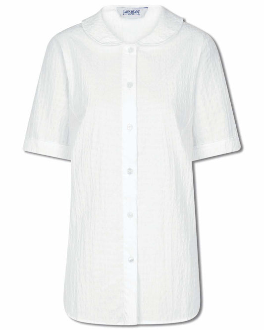 Tina White Cotton Rich Seersucker Blouse - White