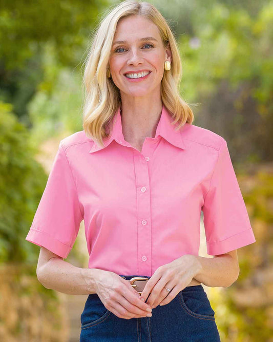 Easycare Short Sleeve Plain Polycotton Shirts - Tea Rose