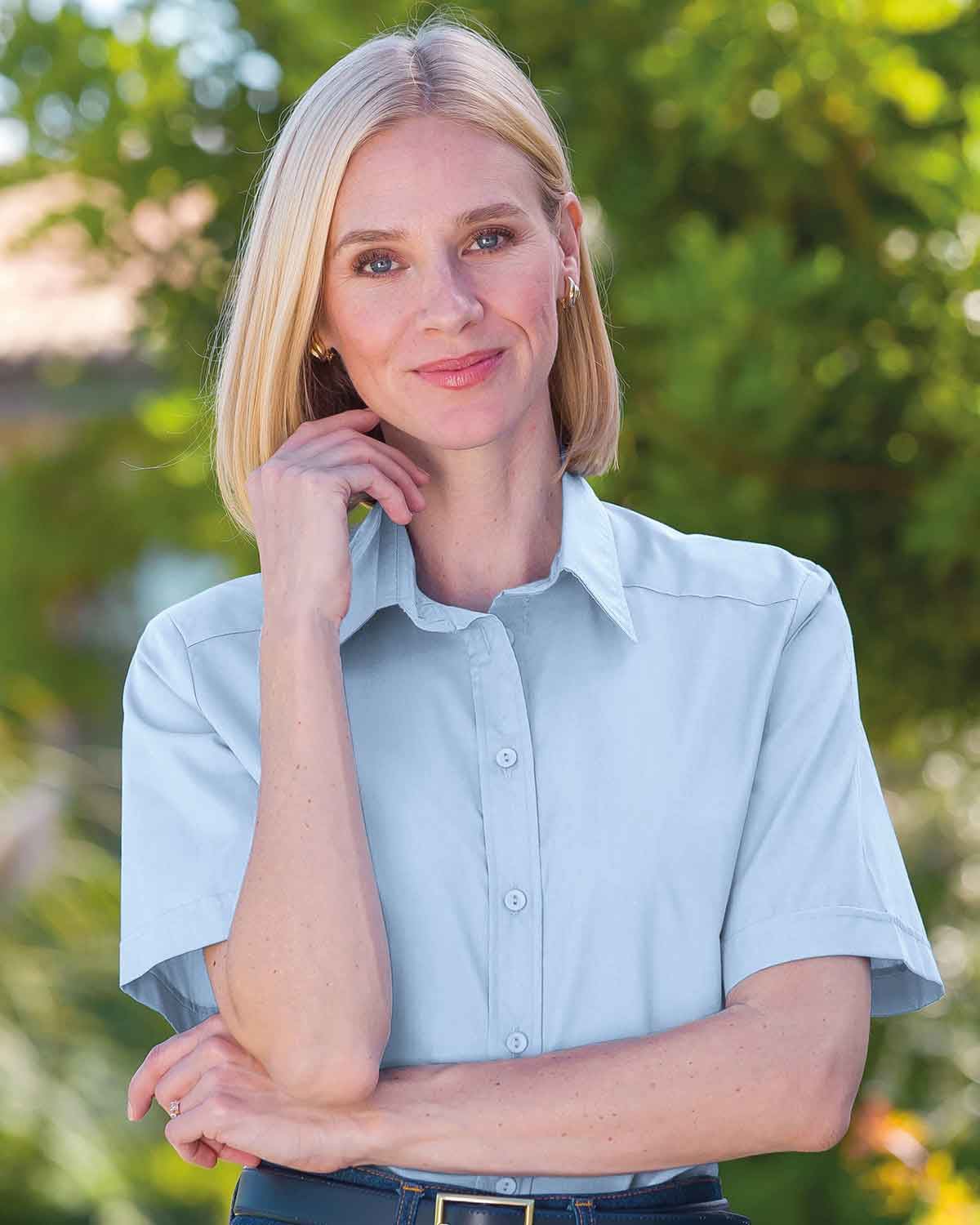 Easycare Short Sleeve Plain Polycotton Shirts - Pale Blue