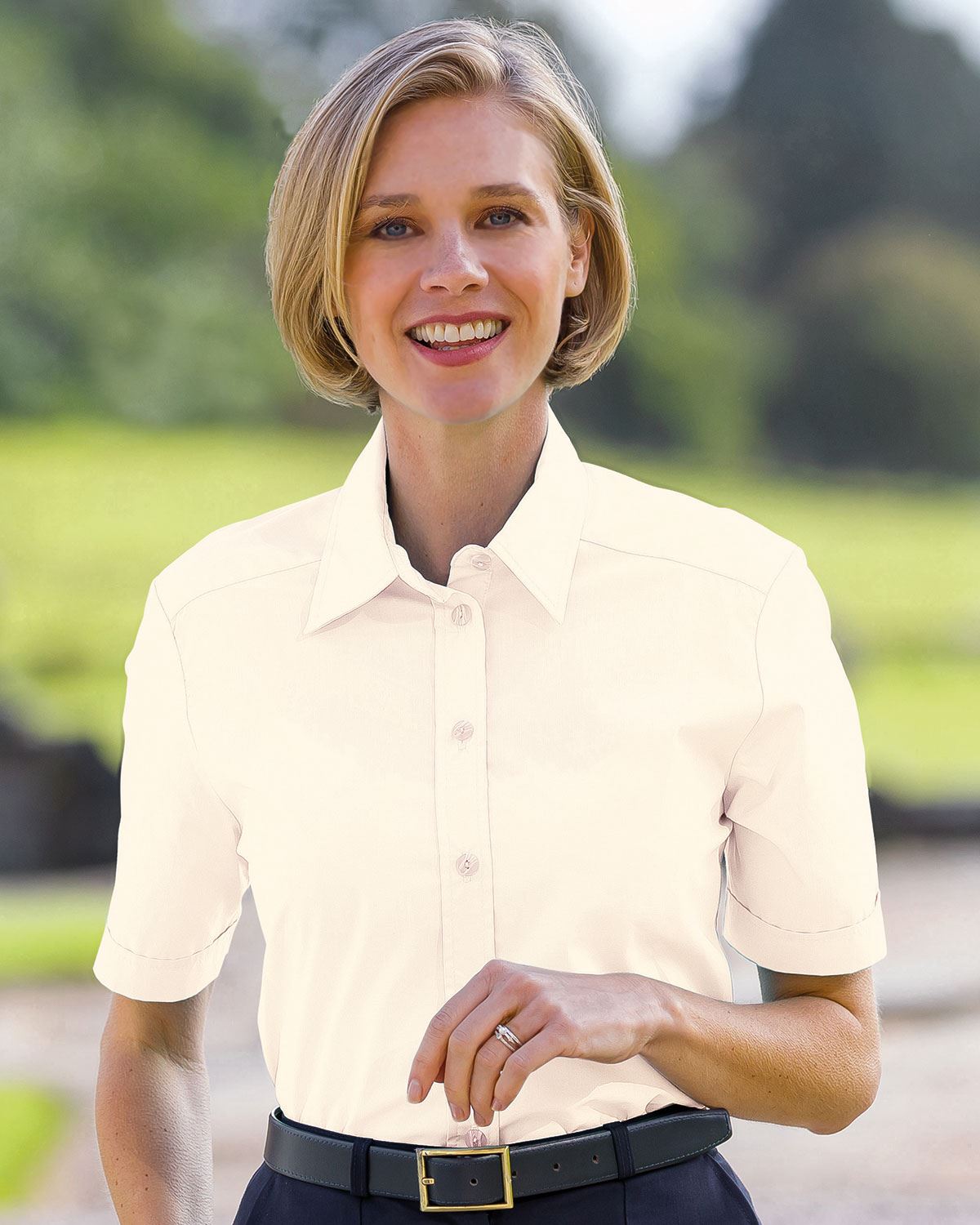 Easycare Short Sleeve Plain Polycotton Shirts - Cream