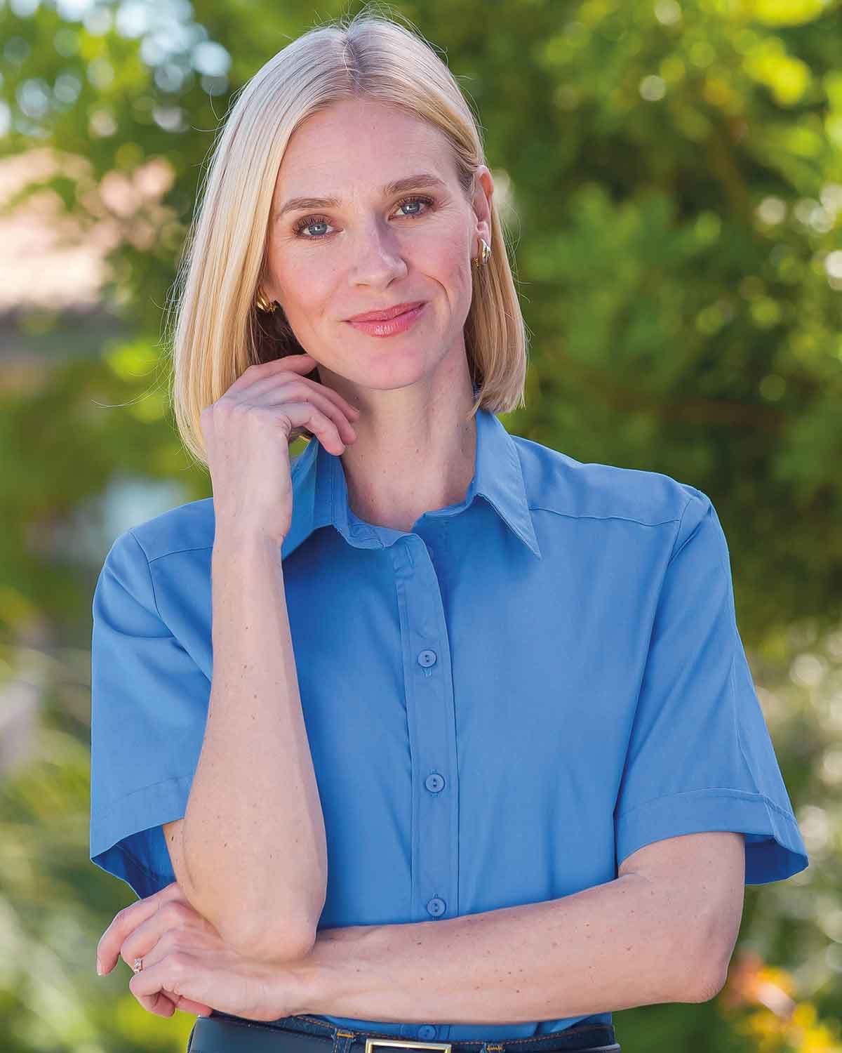 Easycare Short Sleeve Plain Polycotton Shirts - Delphinium