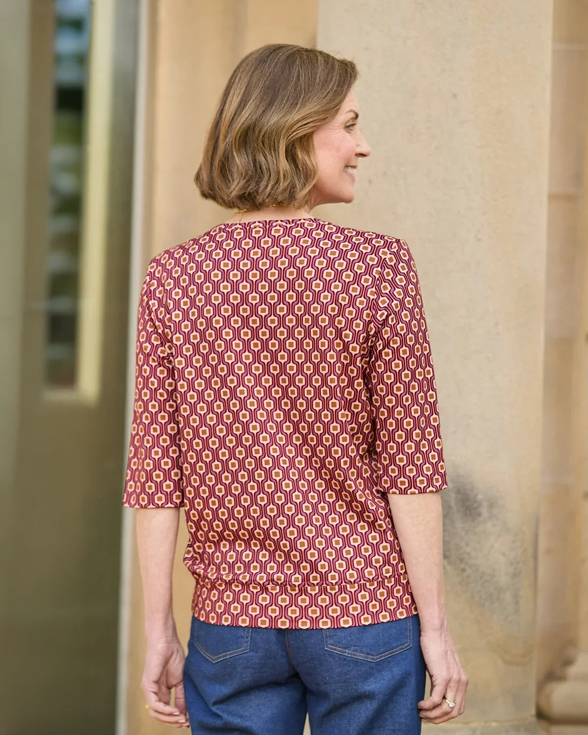 Printed Pure Cotton 3/4 Sleeve Blouson Top - Anya