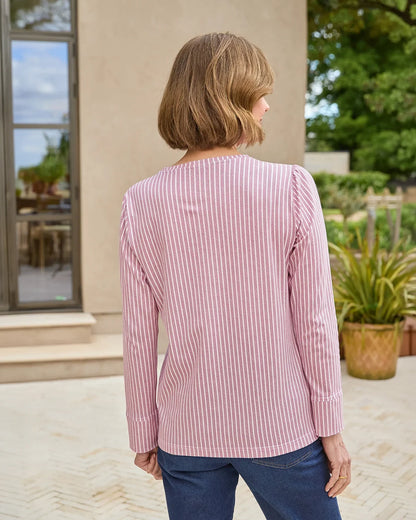 Printed Pleat Shoulder Crew Neck Top - Ariel