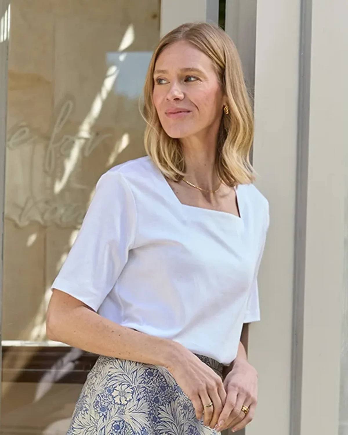 Silky Cotton Square Neck Top - White