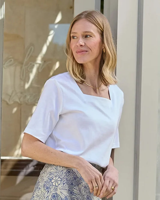 Silky Cotton Square Neck Top - White
