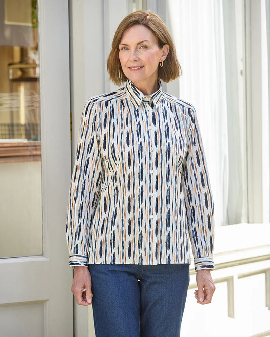 Denise Patterned Pure Cotton Long Sleeve Blouse