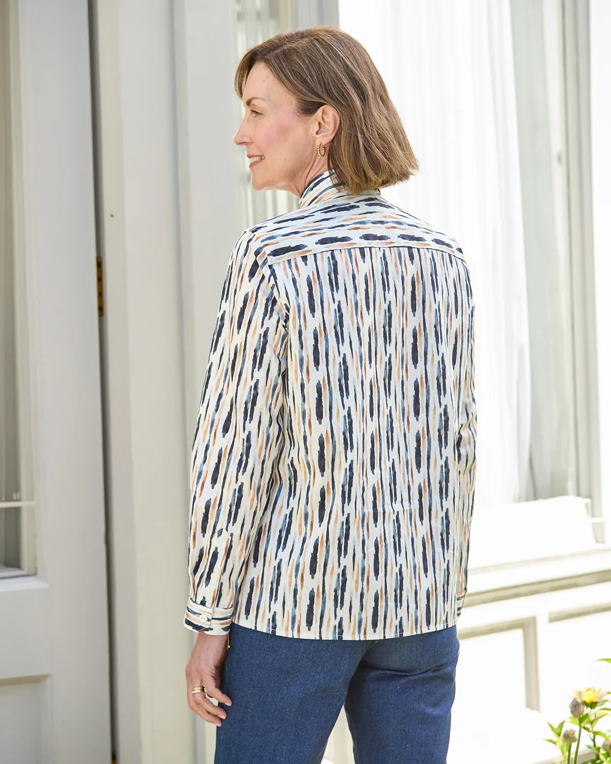 Denise Patterned Pure Cotton Long Sleeve Blouse