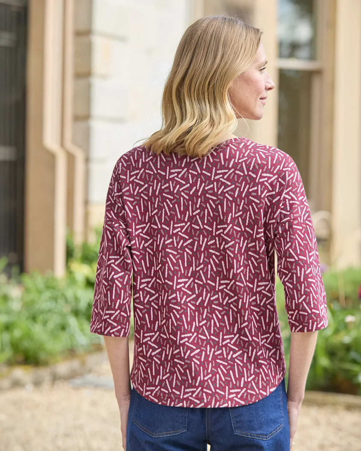 Patterned Crew Neck Dolman Sleeve Top - Elora