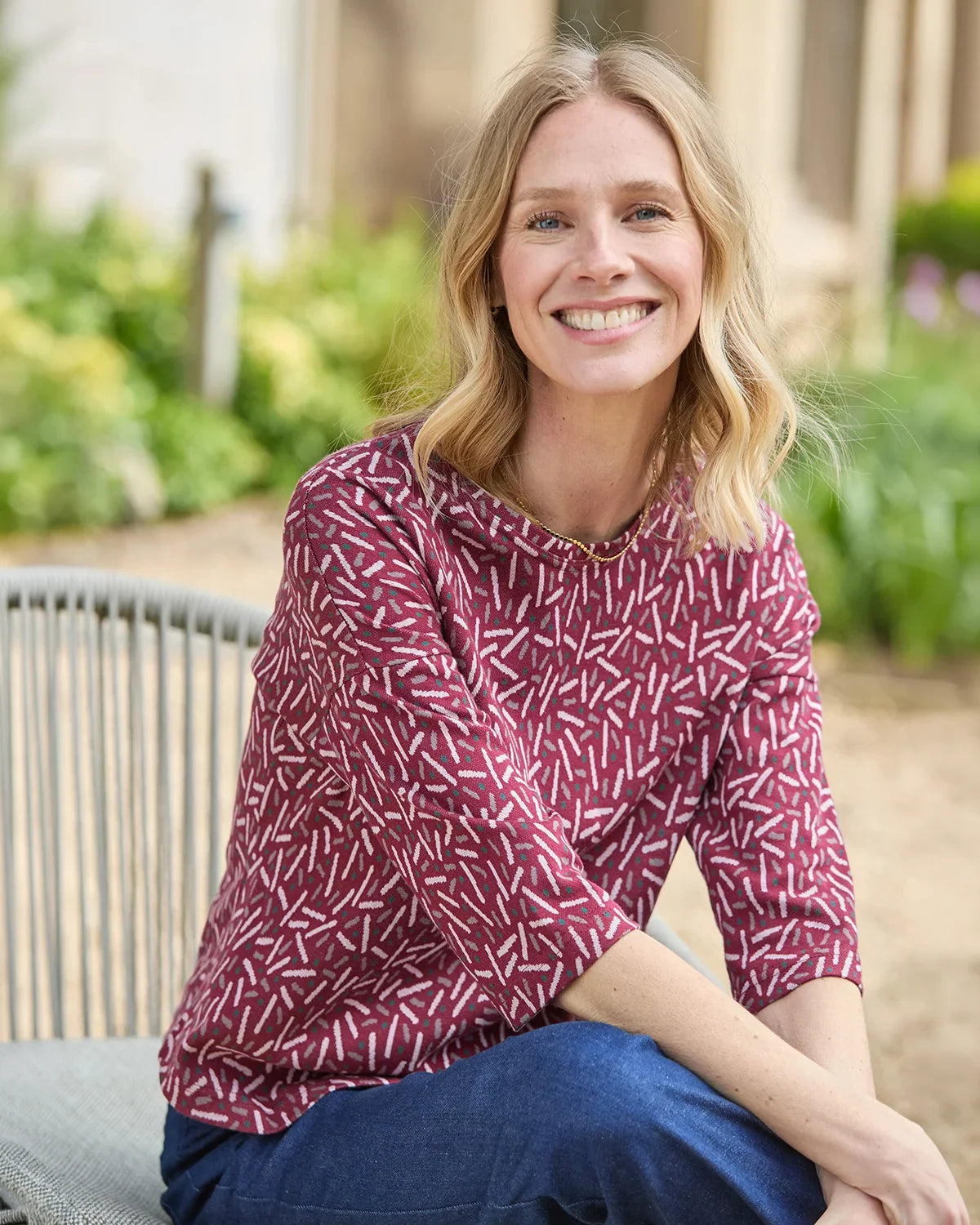 Patterned Crew Neck Dolman Sleeve Top - Elora