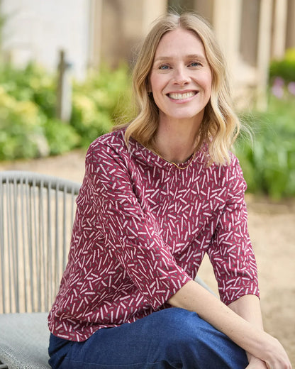 Patterned Crew Neck Dolman Sleeve Top - Elora