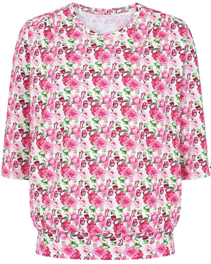 Printed Pure Cotton 3/4 Sleeve Blouson Top - Kelly