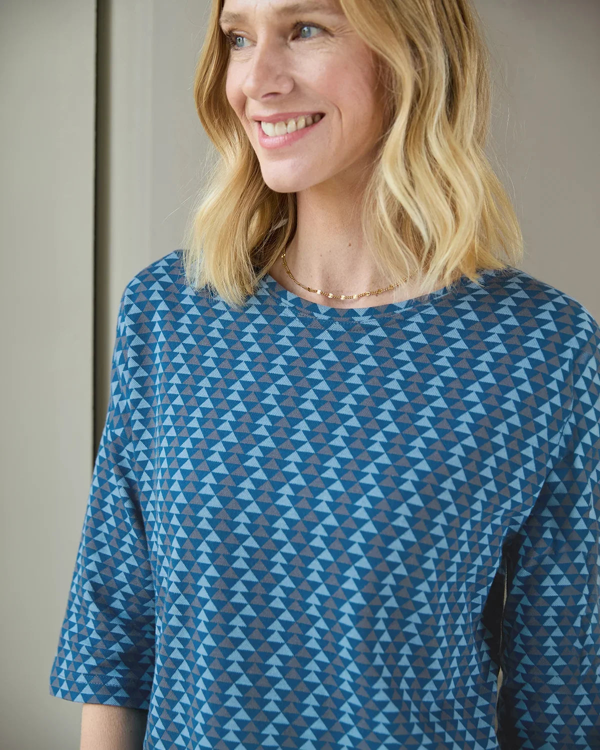 Patterned Crew Neck Dolman Sleeve Top - Glenda