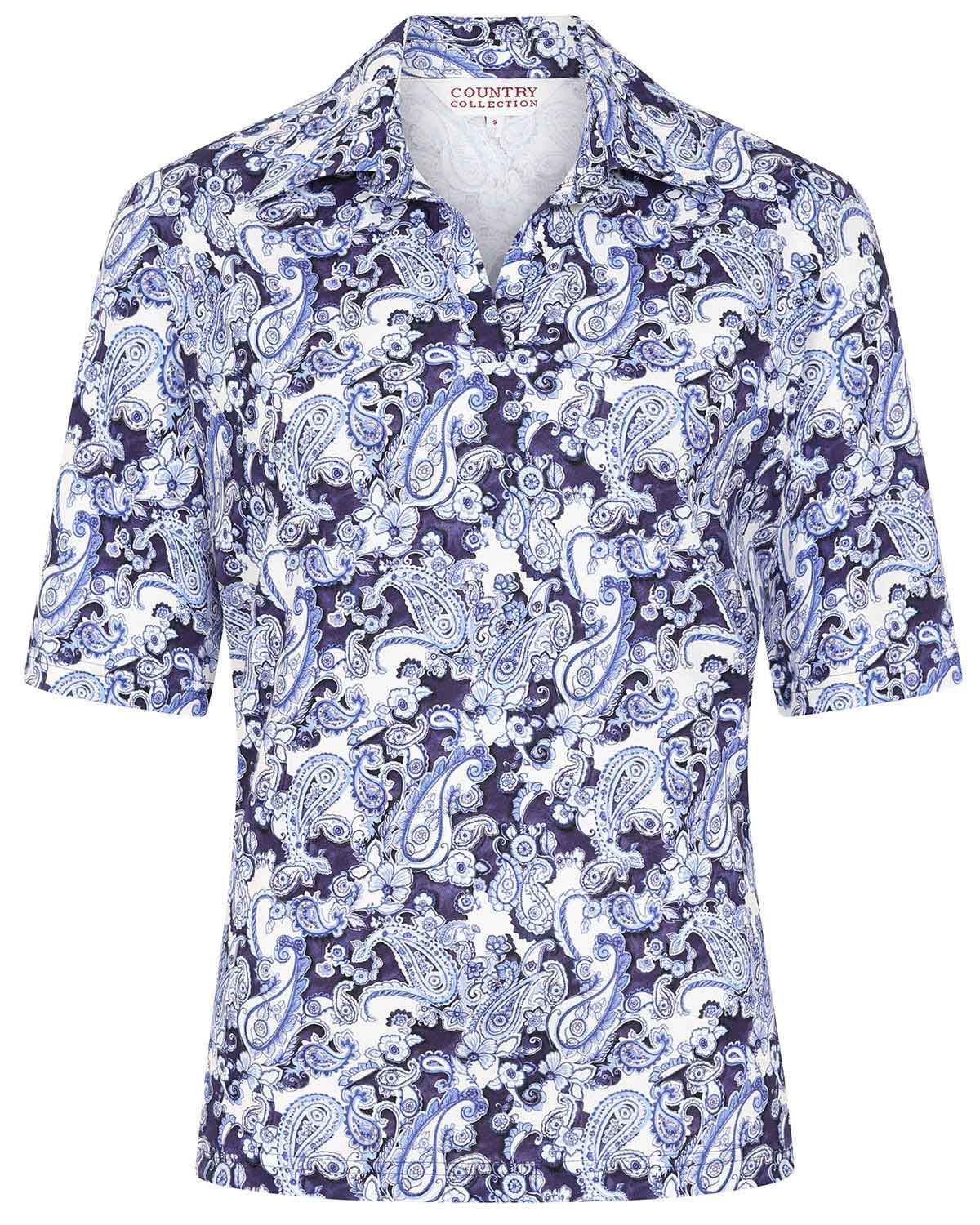 Sherrie Patterned Cotton Short Sleeved Polo Top