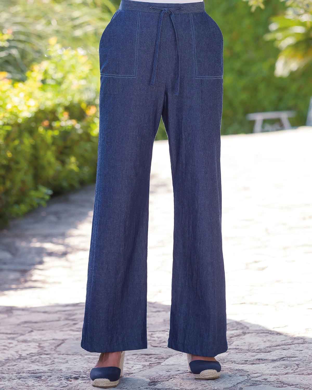 Tamara Pure Cotton Pull On Trousers - Blue