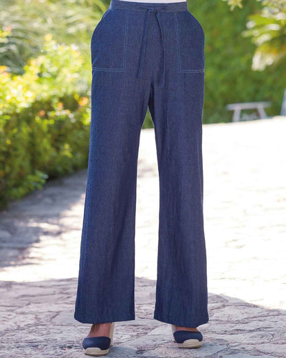 Tamara Pure Cotton Pull On Trousers - Blue