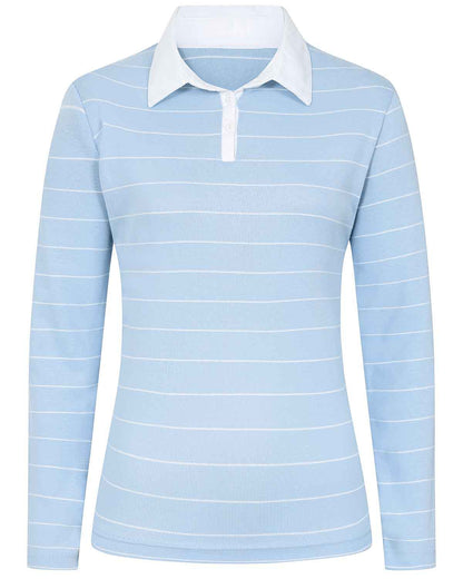 Sarah Striped Long Sleeve Cotton Polo Top - Blue