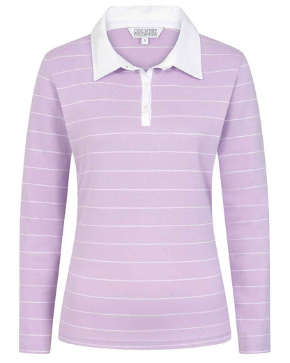 Sarah Striped Long Sleeve Cotton Polo Top - Lilac