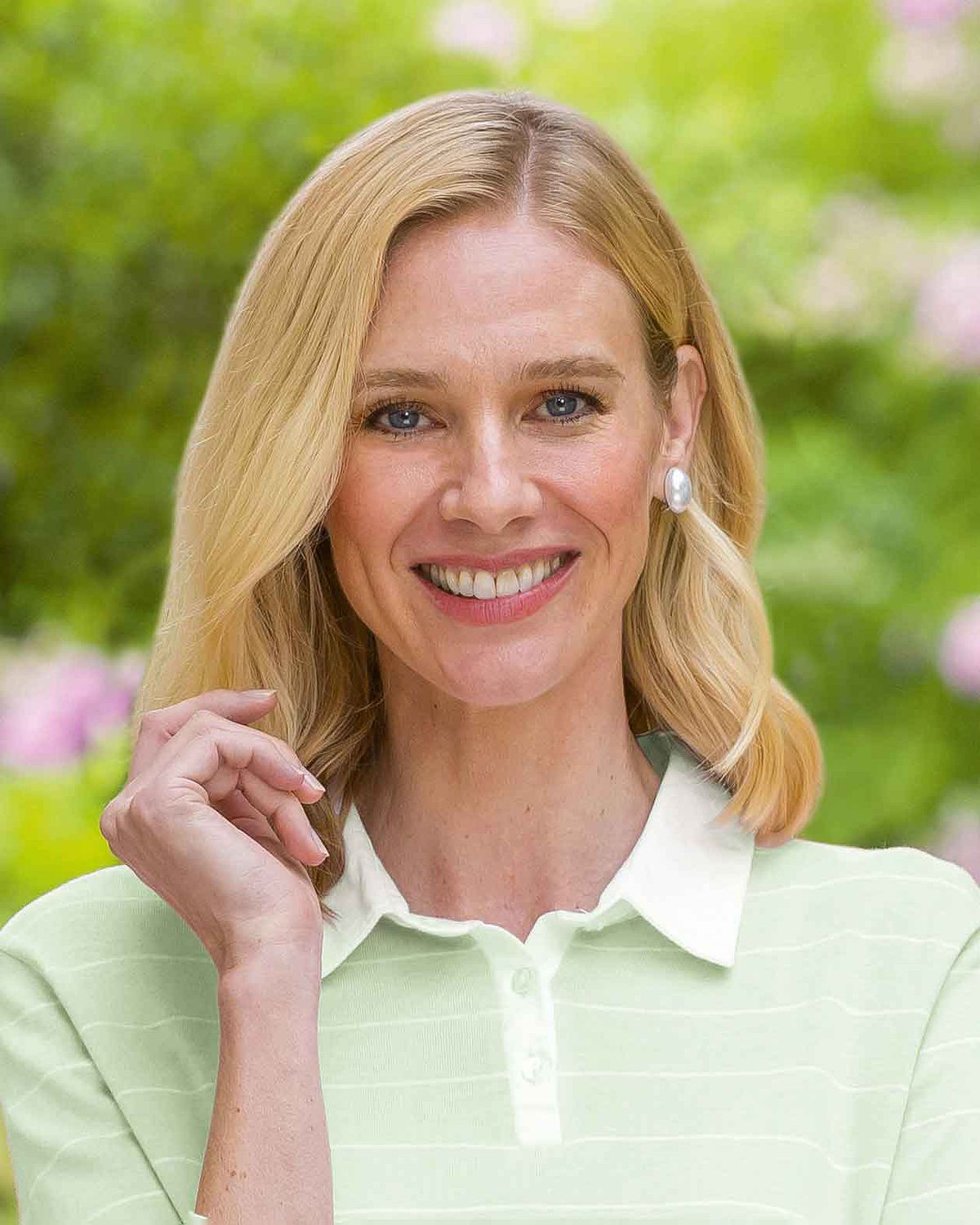 Sarah Striped Long Sleeve Cotton Polo Top - Mint