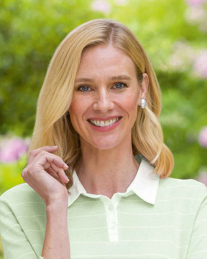 Sarah Striped Long Sleeve Cotton Polo Top - Mint