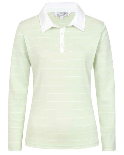 Sarah Striped Long Sleeve Cotton Polo Top - Mint