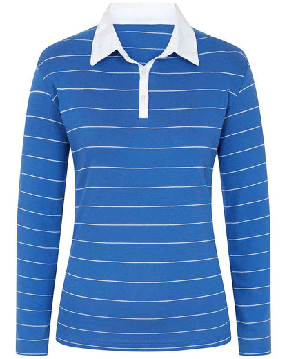 Sarah Striped Long Sleeve Cotton Polo Top - Navy