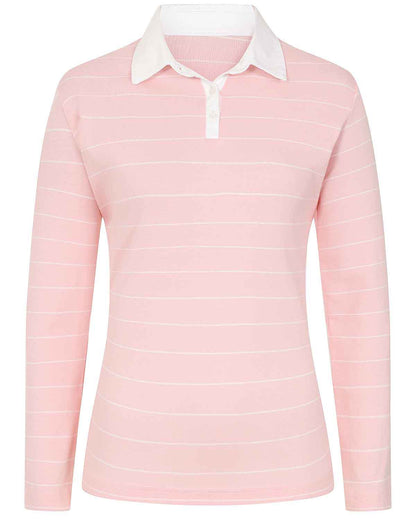 Sarah Striped Long Sleeve Cotton Polo Top - Pink