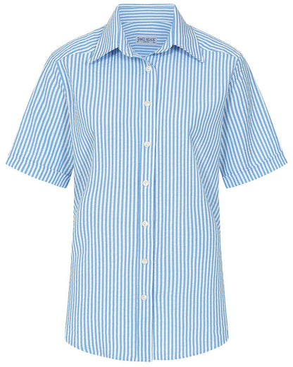 Maryanne Striped Cotton Mix Short Sleeve Blouse - Blue