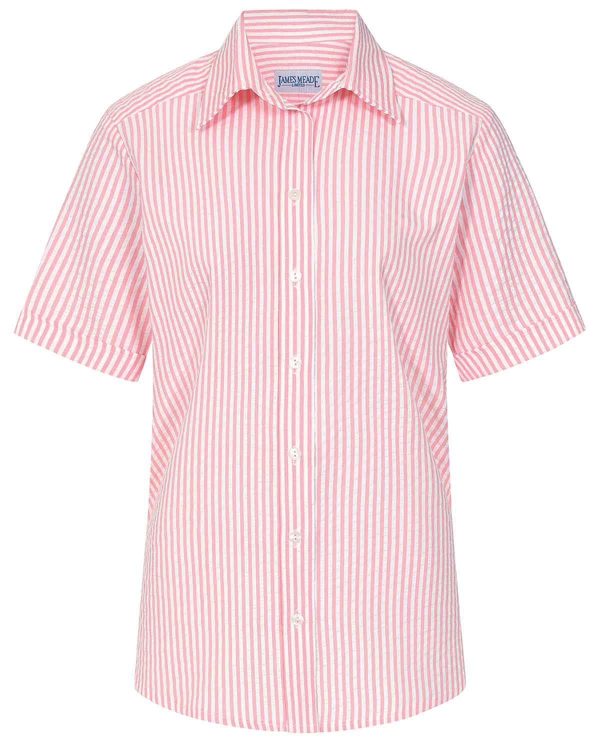 Maryanne Striped Cotton Mix Short Sleeve Blouse - Pink