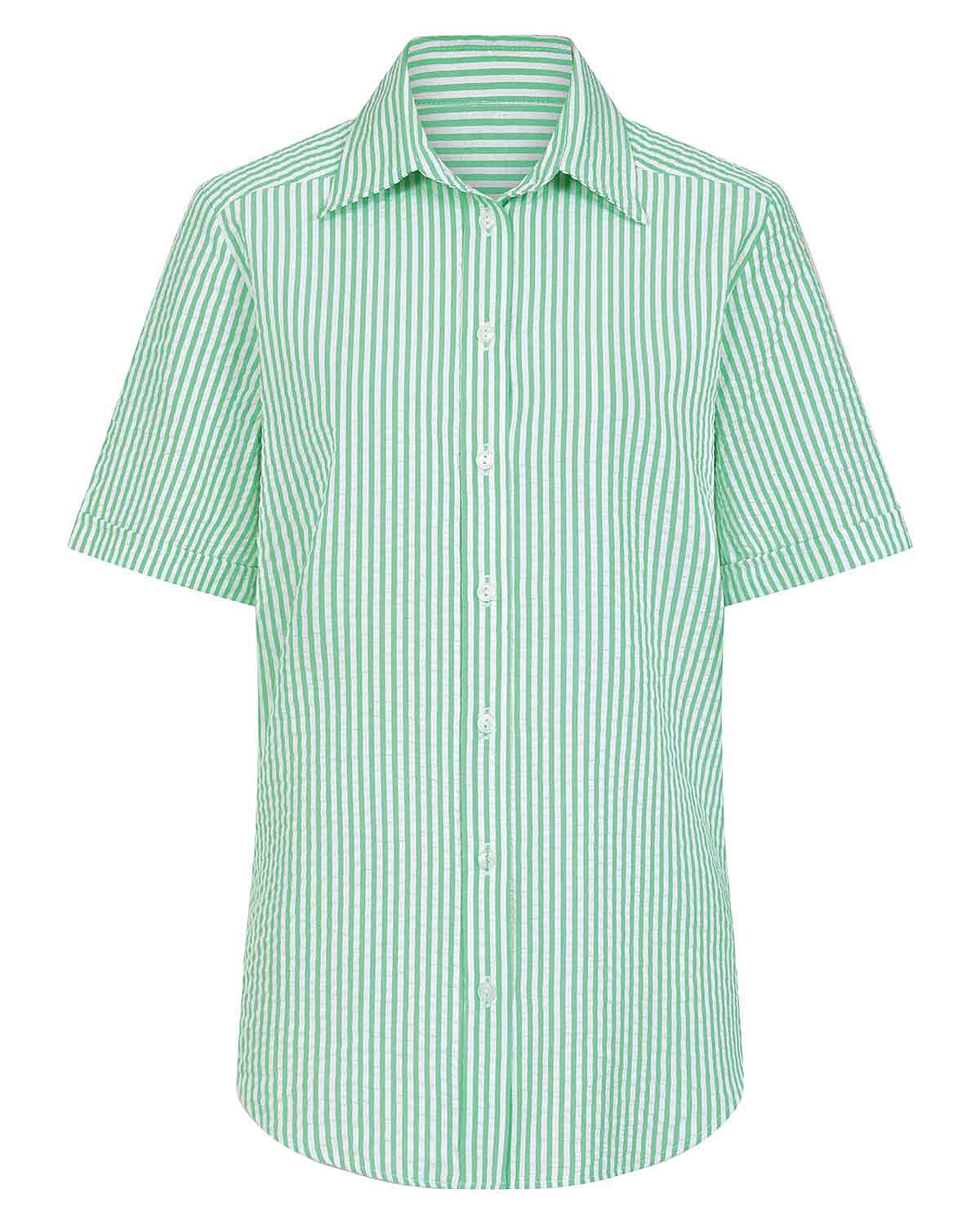 Maryanne Striped Cotton Mix Short Sleeve Blouse - Green