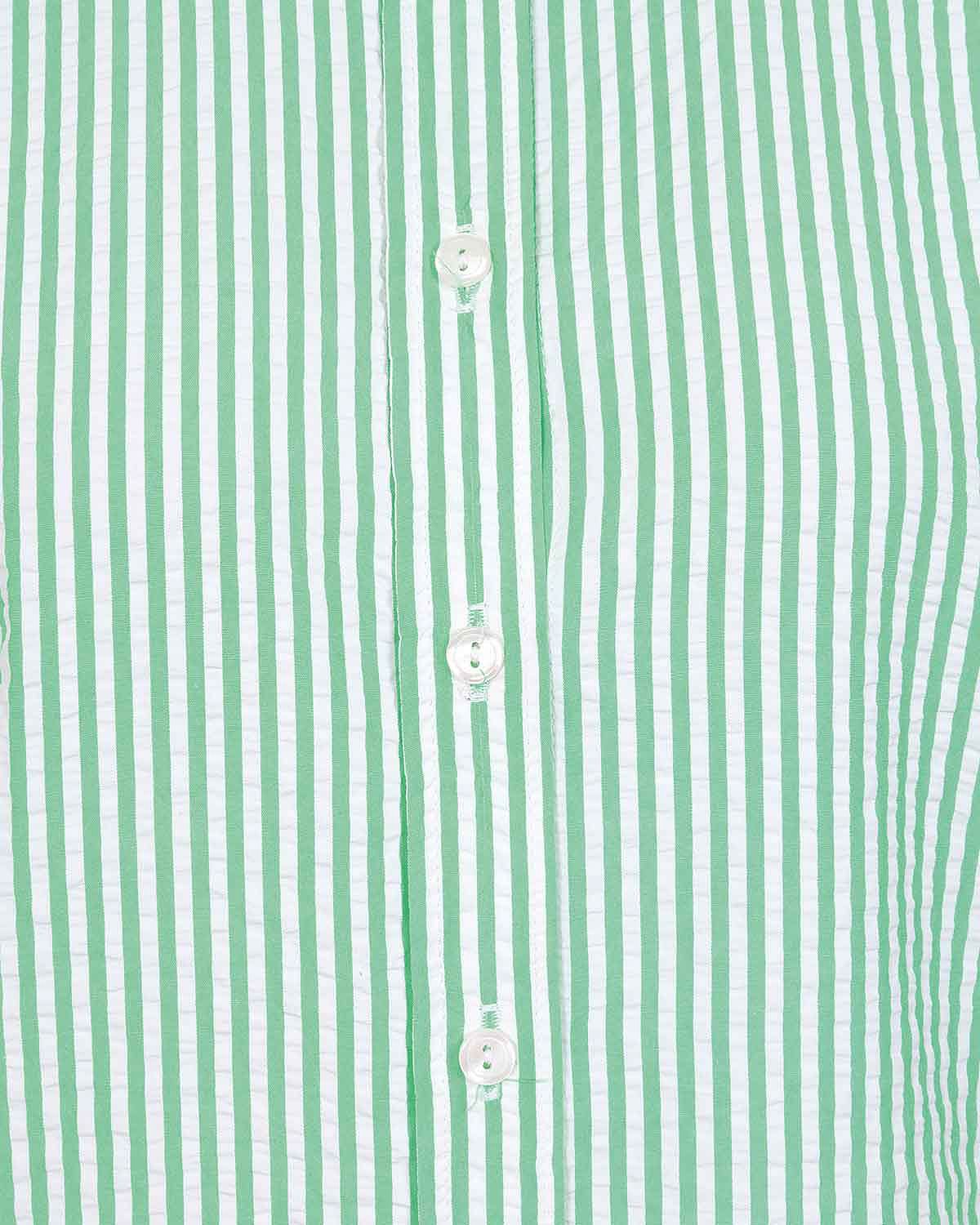 Maryanne Striped Cotton Mix Short Sleeve Blouse - Green