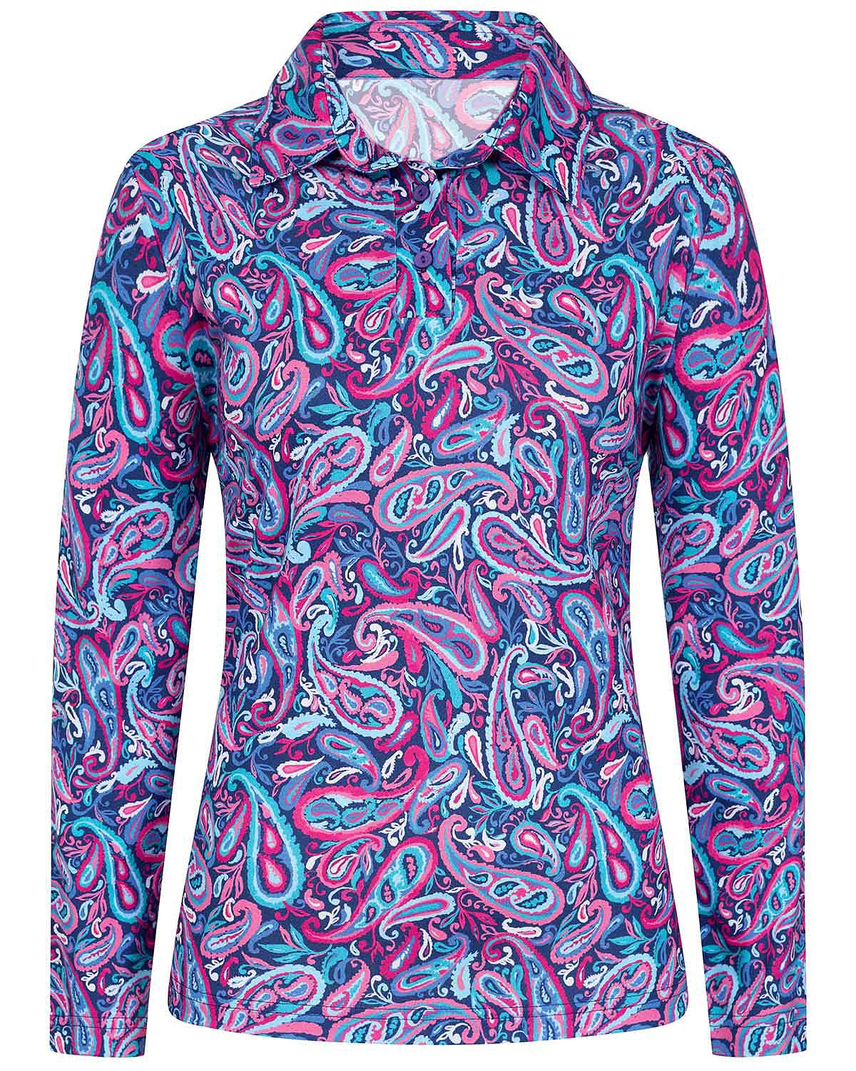 Pandora Patterned Cotton Long Sleeve Polo Top