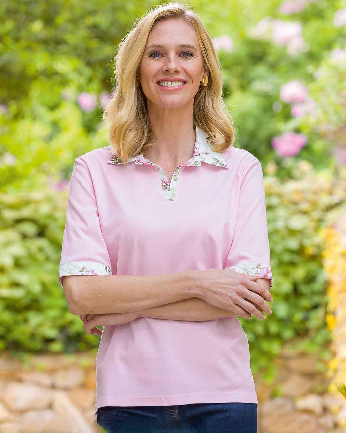 Aurora Trimmed Short Sleeve Cotton Polo Top