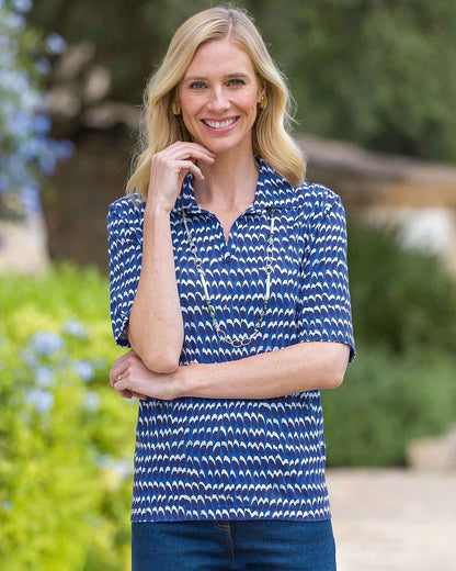 Leonie Patterned Cotton Short Sleeved Polo Top