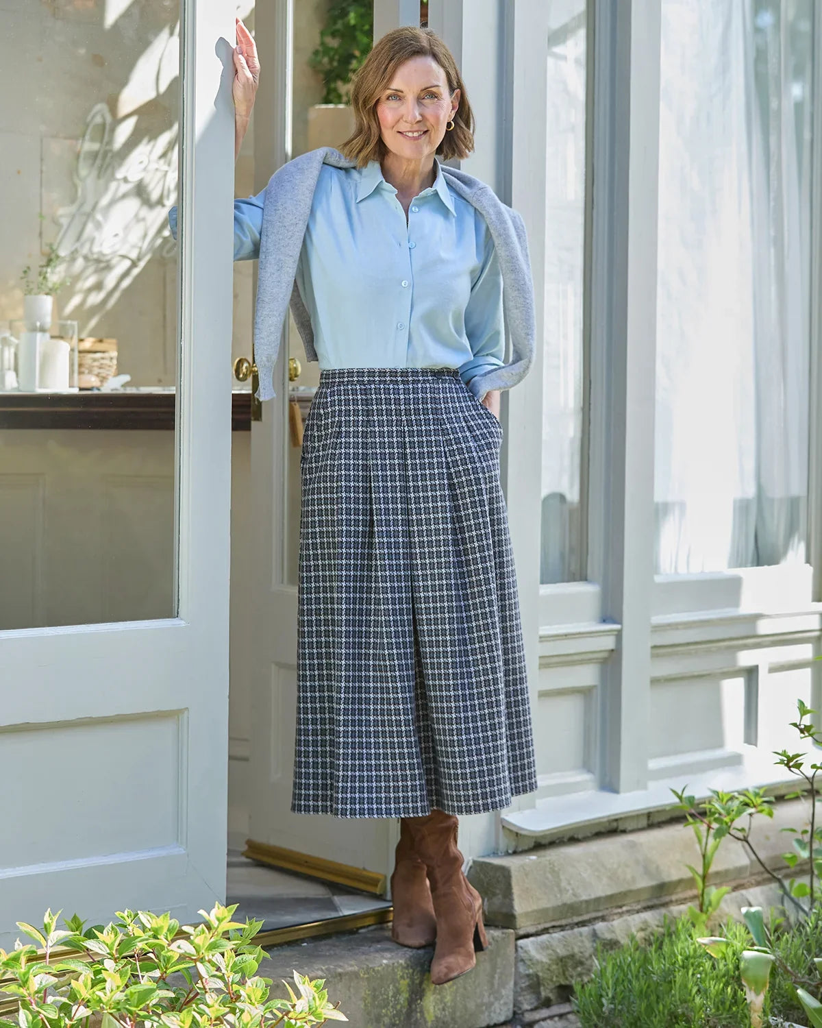 Laverne Checked Soft Pleated A Line Skirt
