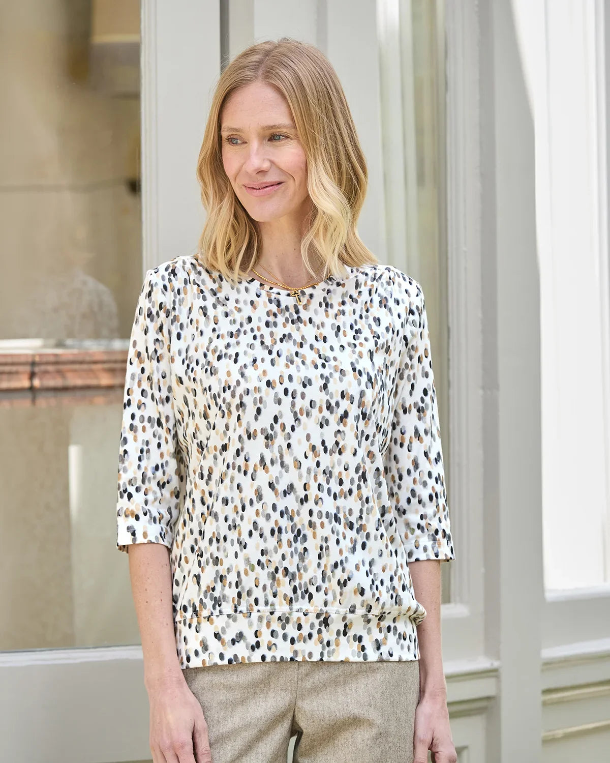 Printed Pure Cotton 3/4 Sleeve Blouson Top - Lily