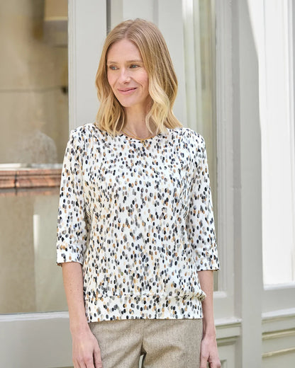 Printed Pure Cotton 3/4 Sleeve Blouson Top - Lily